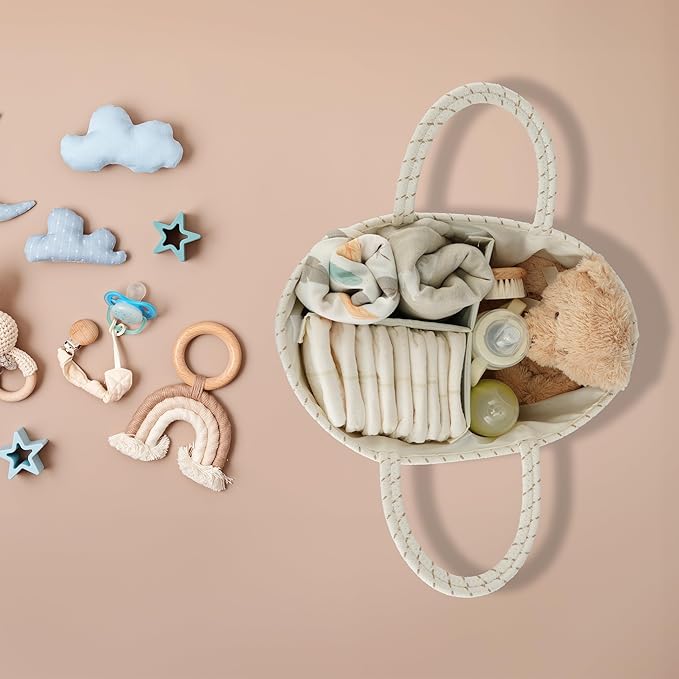 Diaper Caddy Organizer Cotton Rope Baby Basket Nursery Storage and Portable Tote Bag for Car Ideal Baby Shower Gifts and Registry Must-Have for Newborn Essentials striped-CubbioJoy