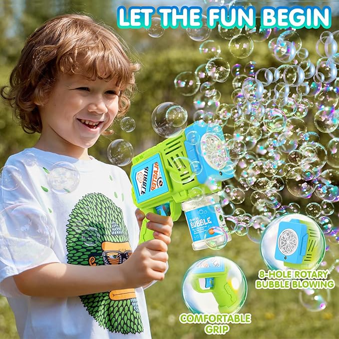 2 Pack Bubble Gun Machine for Kids, Automatic Light Up Bubble Blower with 4 Bottles 10 Bags Refill Solution Bubble Guns Blaster for Toddlers, Outdoor Toys Gifts Wedding Easter Party Favor-CubbioJoy
