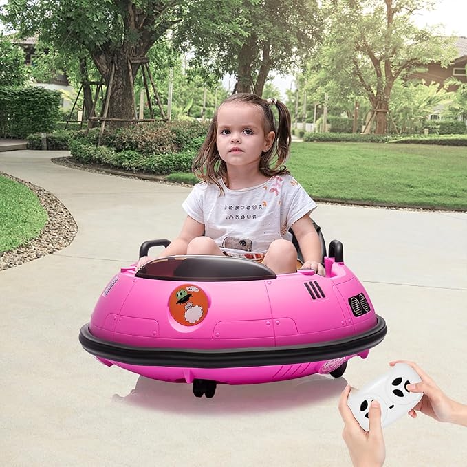 12V Electric Ride on Bumper Car for Toddlers, Kids Bumper Car with Remote Control, 360 Degree Spin, LED Lights, Dual Joysticks, Safety Belt for 18+ Months Kids, Pink-CubbioJoy