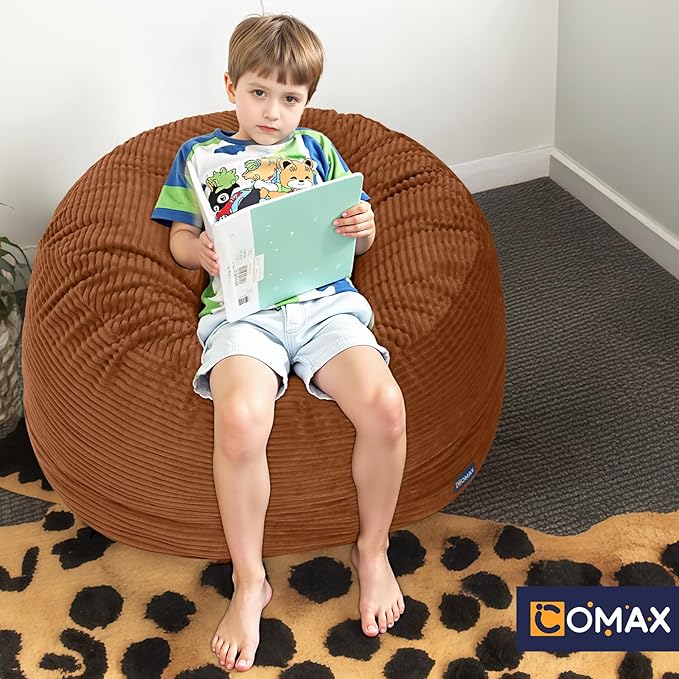 COMAX Kids Bean Bag Chair Turn into Beanbag Bed, Toddler Bean Chair Corduroy for Girl Boy Sleeping, Lazy Children Bean Bags with Filler, Convertible Child Floor Mattress, Orange-CubbioJoy