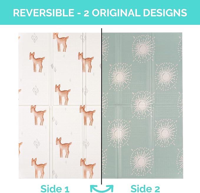 JumpOff Jo - Extra Large Waterproof Foam Padded Play Mat for Infants, Babies, Toddlers, Play Pens & Tummy Time, Foldable Activity Mat, 77 x 70 x 0.6 inches-CubbioJoy