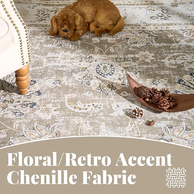 jinchan Long Hallway Runner Rug 2x12 Machine Washable Runner Rug Taupe Vintage Floral Design Non-Slip Ultra-Thin for Kitchen Laundry Room Bedroom Farmhouse (2‘x12',Taupe)-CubbioJoy