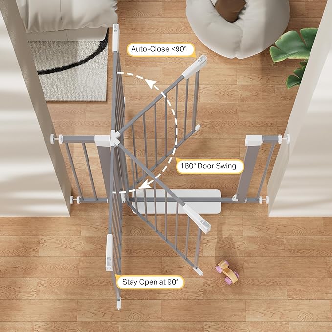 Cumbor 29.7"-40.6" Baby Gate for Stairs, Mom's Choice Awards Winner-Dog Gates for Doorways, Pressure Mounted Auto-Close Pet Gates for Dogs Indoor, Safety Child Gate with Easy Walk Thru Door, Gray-CubbioJoy