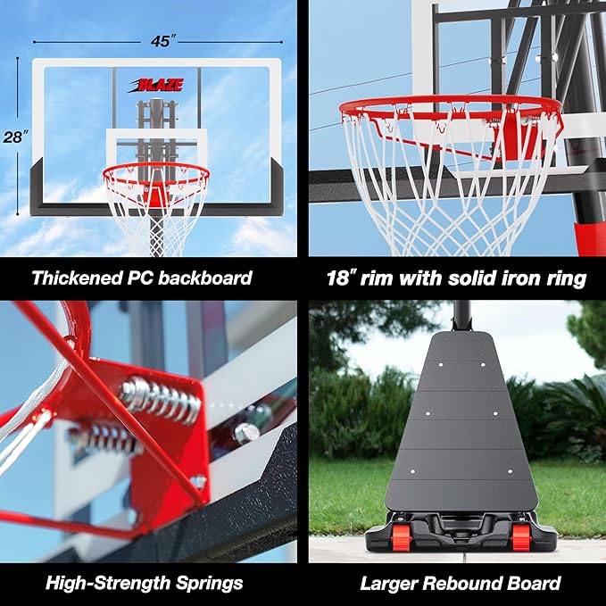 Basketball Hoop Outdoor 10 FT Height Adjustable, Portable Basketball Goals Systems with 45" Backboard for Youth Adults Kids - Backyard, Driveway, Indoor Play-CubbioJoy