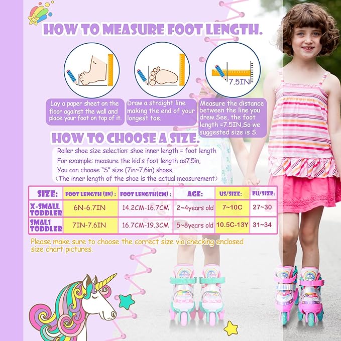 4-Pejiijar Rainbow Unicorn Kids Roller Skates for Girls Toddler Ages 2-4 5-8 8-12,Adjustable Roller Shoes with Luminous Wheels for Birthday Xmas Gifts-CubbioJoy