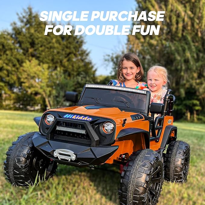 24V 9Ah Ride on Toy for Big Kids, 4WD 2 Seater Ride on Car Truck with Remote Control, 4x200W Motor - Orange-CubbioJoy