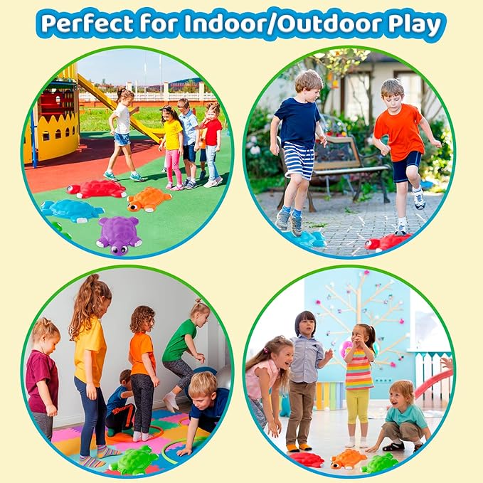 JOYIN Turtle Balance Stepping Stones, 6 Pcs Kids Turtle Jumping Stones Steps Stones Up to 265 Ibs, Toddler Obstacle Course Coordination Game Toys for Ages 3 Years and UP Indoor or Outdoor Play-CubbioJoy