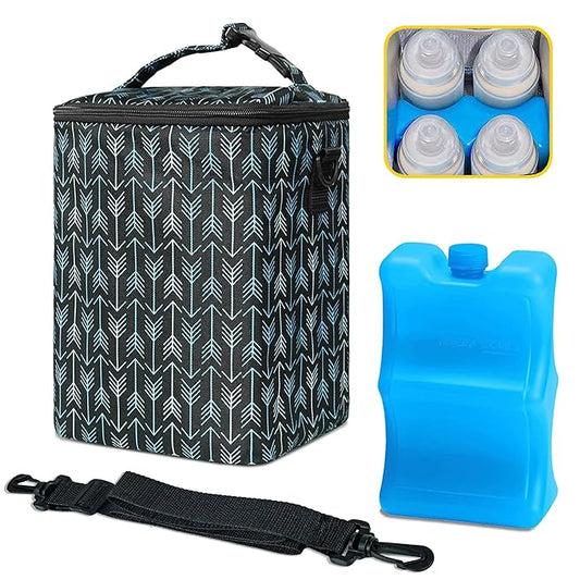 Breastmilk Cooler Bag with Ice Pack Fits 4 Baby Bottles Up to 9 Ounce Insulated Baby Bottle Bag Breast Milk Cooler on The Go with Strap Baby Bottle Cooler Bag for Nursing Mom Daycare or Travel-CubbioJoy