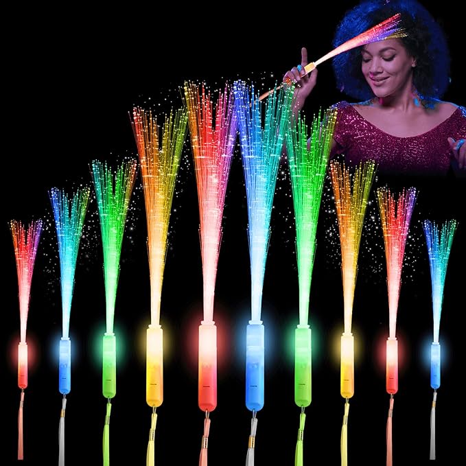 28 Pcs Sparkler Firework Sticks Glow Fiber Optic Wands, LED Flashing Sticks Light Up Toy for Kids Adults, Glow in The Dark Party Favor Supplies Bulk Rave Magic Decoration for Wedding Halloween Easter-CubbioJoy