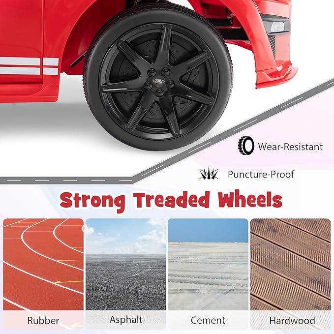 Costzon Ride on Car, 12V Licensed Ford Mustang Shelby GT500 Kids' Electric Vehicles w/Remote Control, USB Port, Radio, Music, Player, High Low Speed & Soft Start, Racing Kids Car for Toddlers (Red)-CubbioJoy