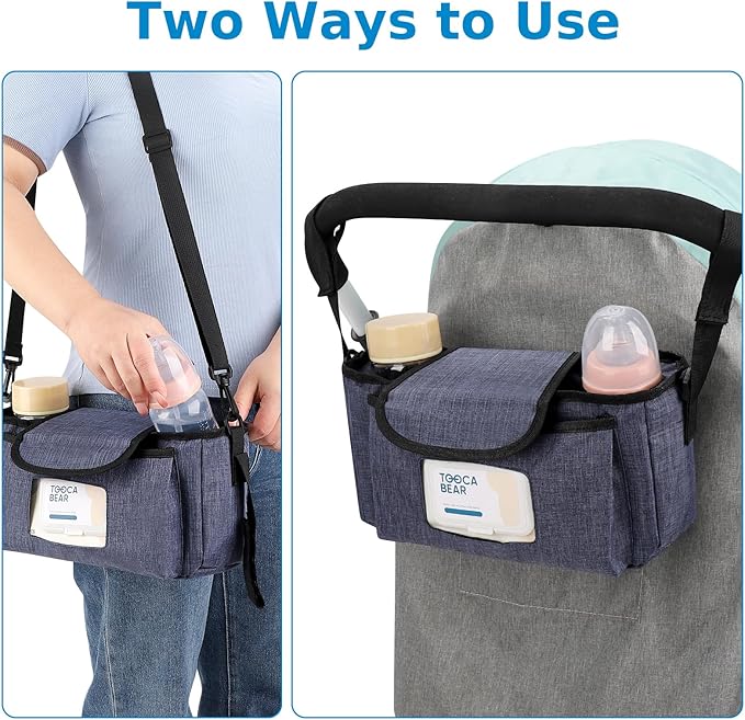 Accmor Universal Stroller Organizer with Insulated Cup Holder and Shoulder Strap, Stroller Bag Caddy Organizer Stroller Accessories for Uppababy, Baby Jogger, Nuna, Doona, Britax Strollers-CubbioJoy
