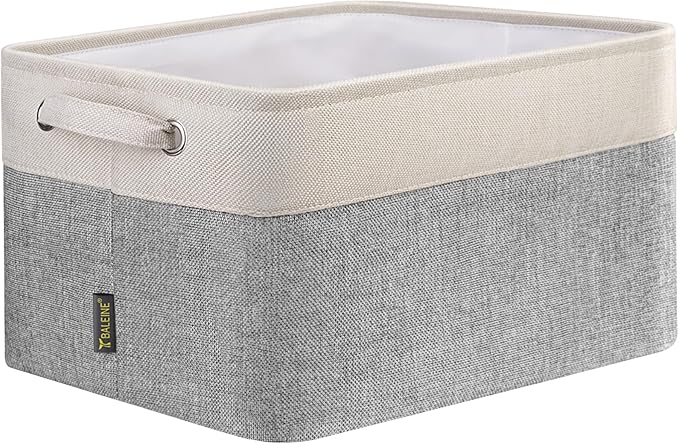 BALEINE 1 Pack Fabric Storage Bins for Shelves, Linen Storage Baskets for Organizing, Decorative Closet Bins for Clothes, Home (Grey, 15''x11''x9.5'')-CubbioJoy