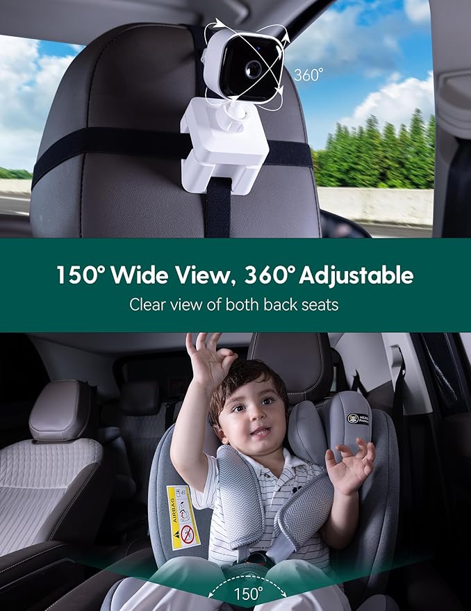 BABELIO Wireless Baby Car Camera with 5" HD Night Vision, Battery-Powered Rear Facing Car Seat Monitor for Kids and Pet, Easy Install 360° Rotatable Backseat Mirror, Newborns Travel Essentials Gifts-CubbioJoy