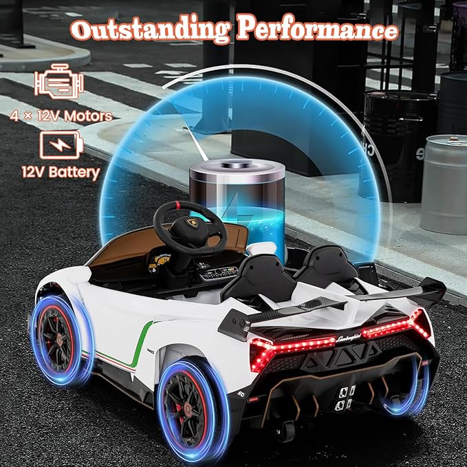 Costzon Ride on Car, Lamborghini Licensed 12V Battery Powered 4WD Sports Car with Remote Control, 3 Speeds, Hydraulic Doors, LED Lights, Towing Wheel, Horn, Music, Electric Vehicle for Kids Aged 3-8-CubbioJoy