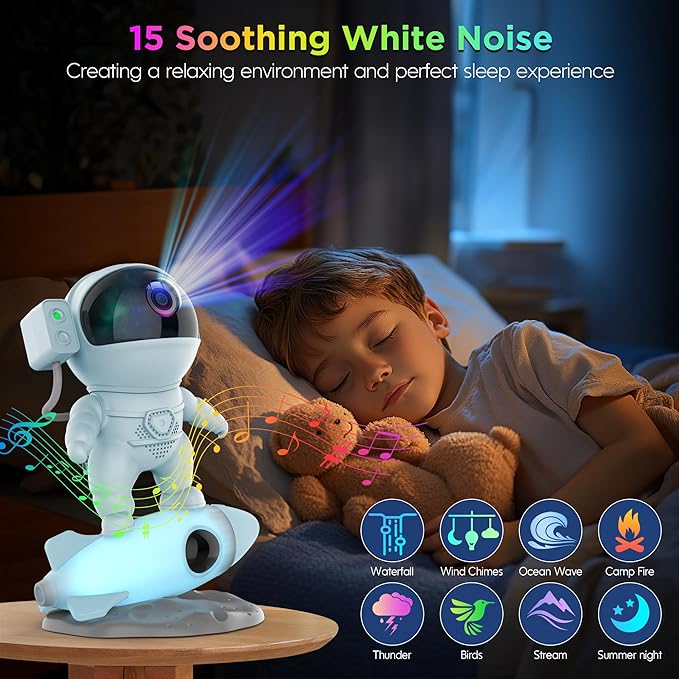 Astronaut Galaxy Projector for Bedroom, Star Projector Galaxy Light with App & Remote Control, White Noises, Bluetooth Speaker, Rocket Night Light for Kids, Ceiling, Gifts, Room Decor-CubbioJoy