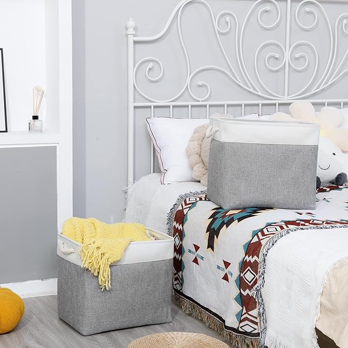 Bidtakay Large Storage Bins for Clothes Fabric Deep Baskets for Organizing Set of 2 Grey Fabric Pantry Storage Bins for Hallway Living Room Blankets 17x12x15 in Extra Large Shelf Tote Baskets-CubbioJoy