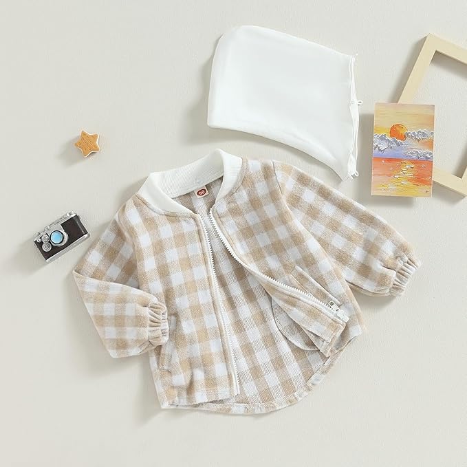 Douhoow Toddler Baby Plaid Jacket Baby Boy GIrl Flannel Hoodies Zip Up Hooded Fall Winter Outerwear Coat-CubbioJoy