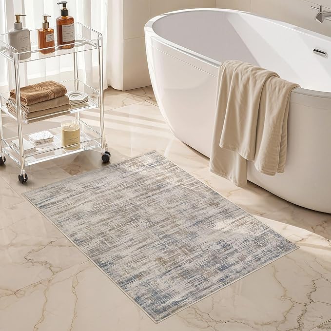 2x3 Entryway Area Rugs: Washable Neutral Abstract Small Rug Door Mat Non-Slip Soft Low Pile Indoor Carpe for Entrance Kitchen Front Door Bathroom Entry Kids Room - Brown-CubbioJoy