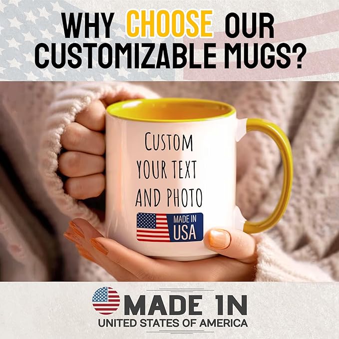 Custom Mug Upload Your Picture Personalized Coffee Mug with Photo Text Name Customized Cup Unique Ideas Gifts for Men Women Mom Dad Girlfriend Boyfriend Friend Family (Yellow, 11oz)-CubbioJoy