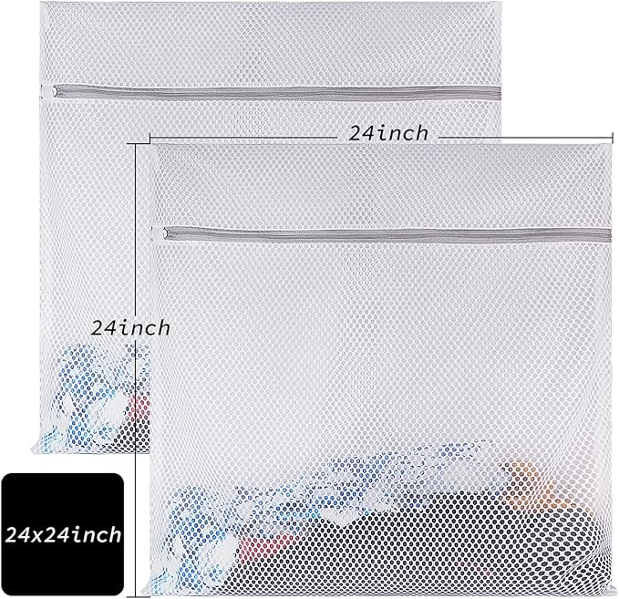 2 XX-Large Honeycomb Mesh Laundry Bag Delicates Durable for Washing Machine,24 x 24 Inches lingerie bags for Laundry, Travel Storage Organize Bag for Cotton Clothes,Sheet,Sweater, Shoes-CubbioJoy