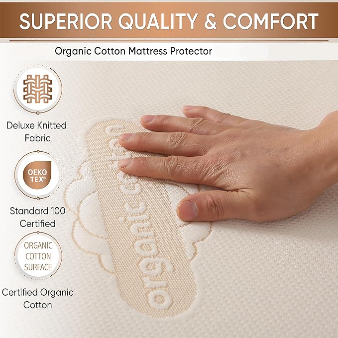Crib Organic Mattress Protector Pad - Certified Organic Cotton Waterproof Breathable Mattress Pad Cover - 250 GSM Comfort - Deep Pocket - Fitted Comfort-CubbioJoy