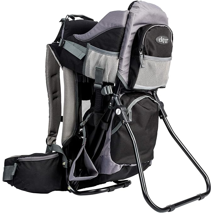 ClevrPlus Canyonero Camping Baby Backpack Hiking Kid Toddler Child Carrier with Stand and Sun Shade Visor, Black-CubbioJoy