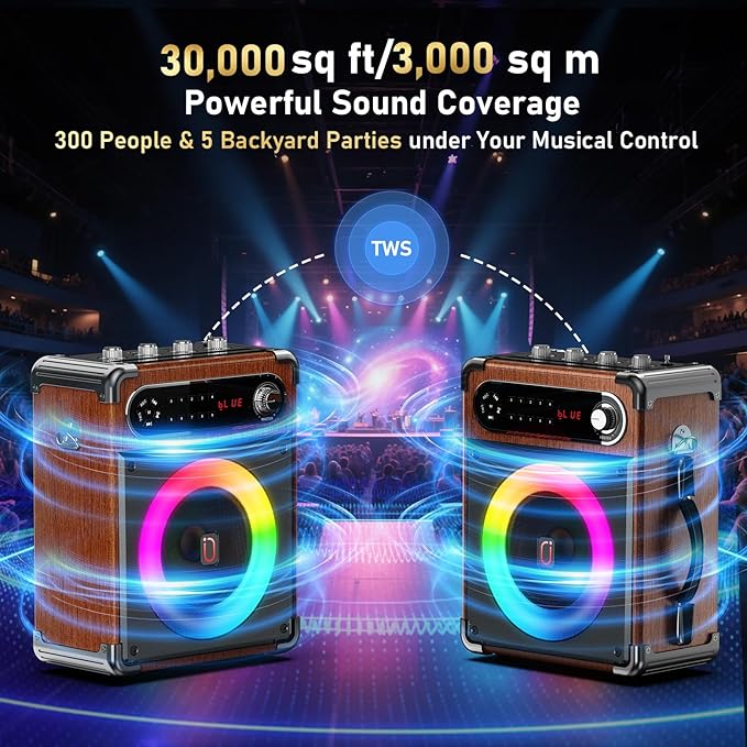 Karaoke Machine with 2 Wireless Microphones,【Upgraded 6.5"Woofer & 2"Tweeter】Portable Bluetooth 5.3 Karaoke Speaker, PA System with Bass/Treble/Echo Adjustment, Supports USB/AUX/TF/TWS for Home Party-CubbioJoy