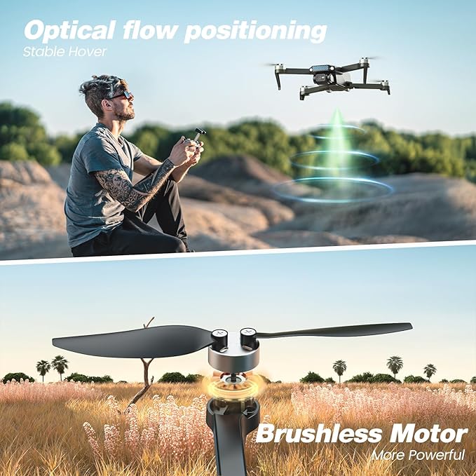 DEERC Drone with Camera 1080P, D20S FPV Mini Drones for Kids Adults Beginner; Foldable RC Quadcopter with Brushless Motor, 2 Batteries, Altitude Hold, Optical Flow, 3D Flips, Toy Gifts for Boys Girls-CubbioJoy