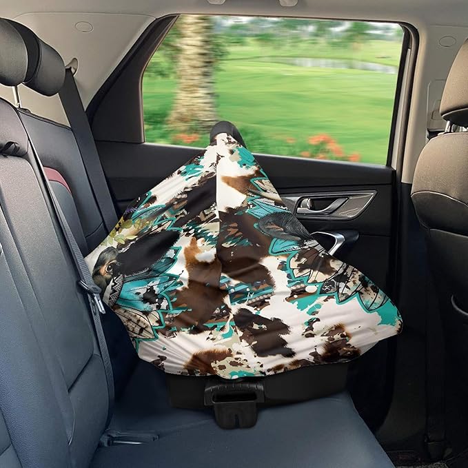 Binienty Brown Cow Sunflower Stretchy Car Seat Covers for Baby Boys Girls Infants,Breathable Babies Stroller Cover Canopies,Baby Shower Gifts-CubbioJoy