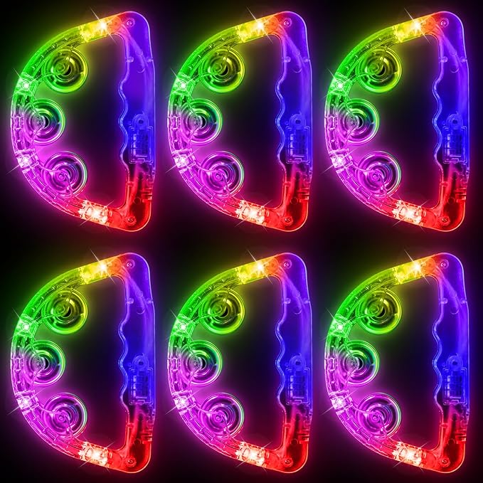 Aywewii LED Tambourine, Light Up Toys Handheld Musical Flashing Tamborine Sensory Toys Autism Toys Party Supplies for Birthday Anniversaries Gifts for Kids Adults Teens (6 Pack)-CubbioJoy