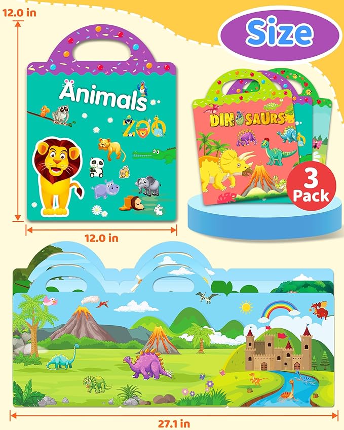 Benresive Reusable Sticker Books for Kids 2-4, Sticker Books for Toddlers 1-3 2-4, Toddler Travel Toys Activities Crafts Gifts - Animals, Dinosaurs and Insect-CubbioJoy
