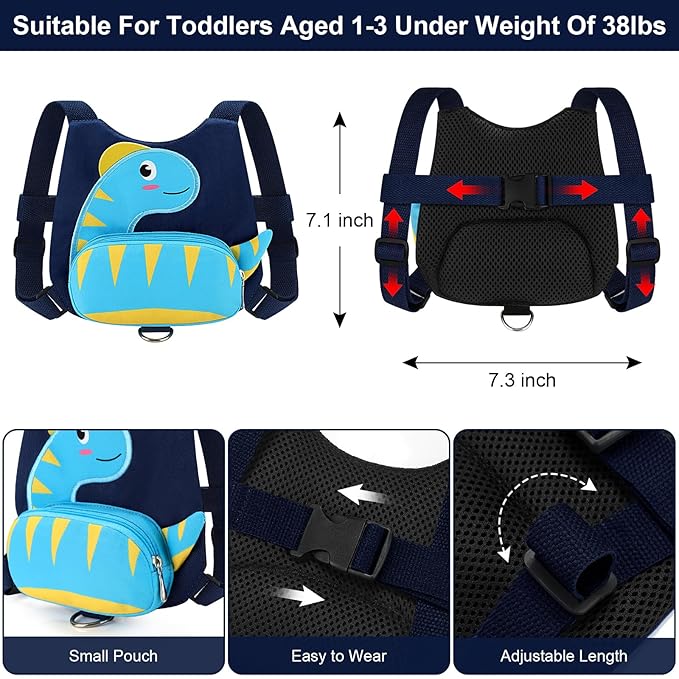 Accmor Toddler Harness with Leash, Cute Dinosaur Kids Leashes + Anti Lost Wrist Link, Children Walking Harnesses Tether Restraint Belt, Keep Child Close Hand Strap for Baby Boys Girls Outdoor Travel-CubbioJoy