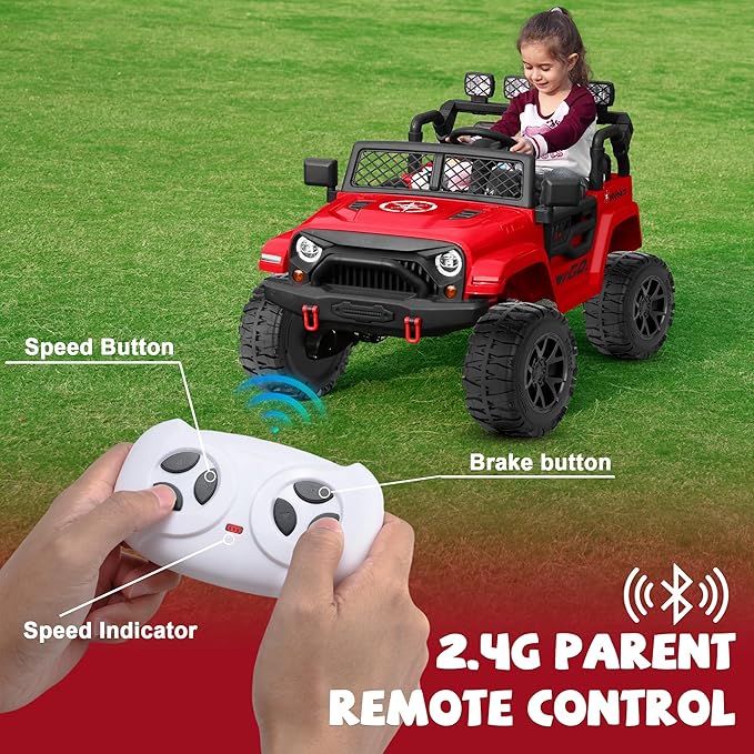 ANPABO 24V 2 Seater Ride On Car for Kids w/EVA Tires, 4X200W Motors, 4 Shock Absorbers, 2.4G Remote Control, Bluetooth Radio, LED Headlights & Searchlights, Electric Car for Kids Ages 3-8,Bright red-CubbioJoy