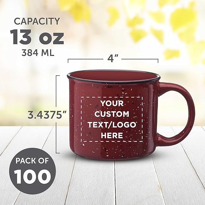 DISCOUNT PROMOS Custom Ceramic Campfire Coffee Mugs 13 oz. Set of 100, Personalized Bulk Pack - Perfect for Tea, Espresso, Cappuccino, Hot Cocoa - Maroon-CubbioJoy