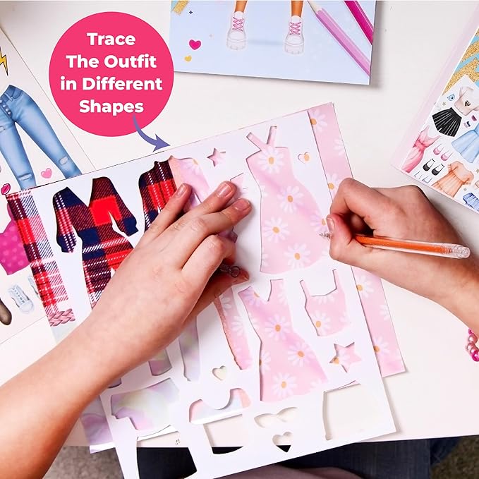 BSCOOL Fashion Studio Drawing, Coloring & Little Designer Creativity Book for Kids 4 and Up with Stickers, Stencils, Textures - Creative Fashion Design Sketchbook for Girls-CubbioJoy