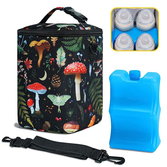 Breastmilk Cooler Bag with Ice Pack Fits 4 Baby Bottles Up to 9 Ounce Insulated Baby Bottle Bag Breast Milk Cooler on The Go with Strap Baby Bottle Cooler Bag for Nursing Mom Daycare or Travel-CubbioJoy