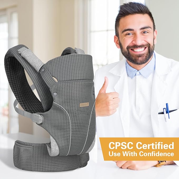 Baby Carrier Newborn to Toddlers - Ergonomic Adjustable Soft Breathable Comfort Infant Carrier for 7-35lbs, Enhanced Support, Easier to Wear (Grey)-CubbioJoy