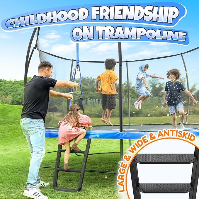 BCAN 8FT 10FT 12FT 14FT 15FT 16FT Recreational Trampoline with Enclosure for Kids Adults, ASTM Approved, Outdoor Trampolines with Ladder for Kids-CubbioJoy