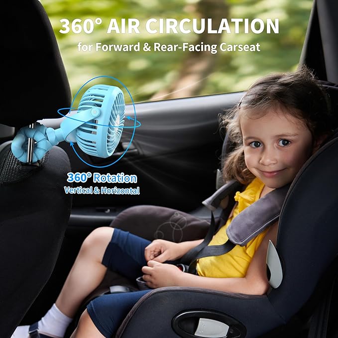 AMACOOL Battery Operated Stroller Fan Flexible Tripod Clip On Fan with 3 Speeds and Rotatable Handheld Personal Fans for Car Seat Crib Bike Treadmill (Blue)-CubbioJoy