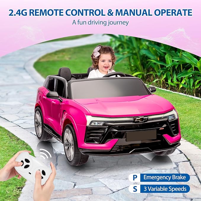 Jojoka Baby Car 24V 2-Seater SUV Licensed Chevrolet Blazer Ride On Toy w/Parent Remote Control,4xSpring Suspension, Wireless Music, Electric Vehicle Car for Kids Ages 3-8,Pink-CubbioJoy