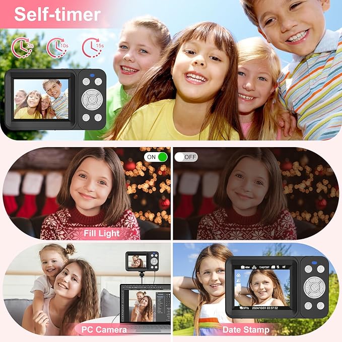 Digital Camera, 4K 64MP, 18X Zoom, Point and Shoot Digital Camera with 64GB TF Card & 2 Batteries, Portable Rechargeable Small Camera for Kids Teens Adult, Black-CubbioJoy