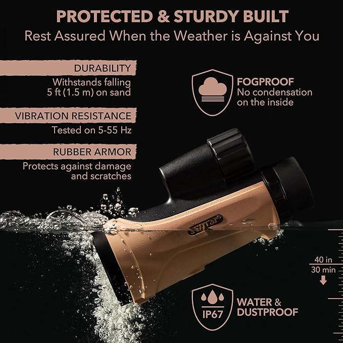 12x50 Monocular Telescope - FMC Fogproof, IP67 Waterproof Hand Held Telescope - BAK4 Phase and Dielectric Coated Prism - Adventure Accessories Set: Bag, Smartphone Adapter, Mini Tripod-CubbioJoy