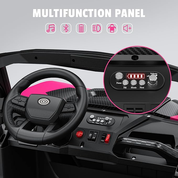 24V 2 Seater Ride on Car Truck, 4x200W, EVA Tires, 4WD/2WD, Rainbow Lights, Remote Control, Shock Absorbers, Bluetooth, Ride On UTV Toy for Kids Ages 3-8, Pink-CubbioJoy