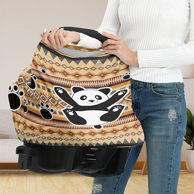 Binienty Breathable Car Seat Covers for Babies Newborns,Aztec Nation Panda Pattern Nursing Cover Breastfeeding Scarf Breathable Stroller Cover for Sun-CubbioJoy
