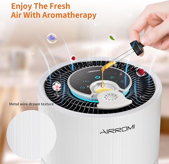 AIRROMI Air Purifier for Bedroom with HEPA 3-in-1 Filter, Pet Air Purifier for Home Cat Pee Smell, Covers Upto 990 Ft², Quiet 360° intake Air Cleaner for pet hair,allergies,Dust,Smoke A2001 White-CubbioJoy