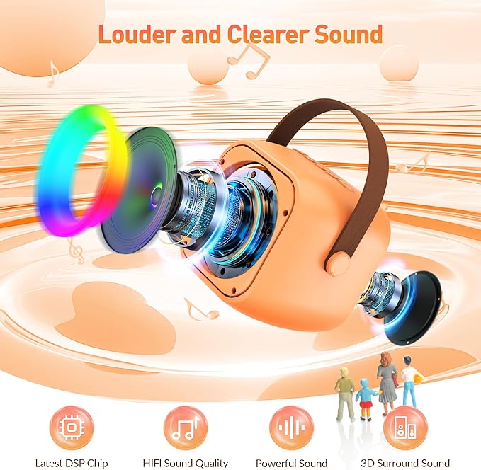 Karaoke Machine for Kids Adults: Mini Portable Karaoke Machine with 2 Wireless Microphones and Lights, Christmas Birthday Gifts for Girls Boys Family Home Party(Orange)-CubbioJoy
