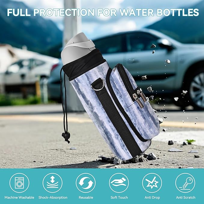 25/32/40/64oz Water Bottle Bag Holder Carrier-Insulated Crossbody Sling Case Sleeve with Strap & Pockets for Men Women Gym Cycling Travel Walking Hiking Camping-CubbioJoy