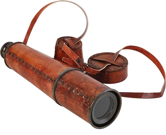 32-Inch Ship Captain Brass Telescope – Handmade Vintage Spyglass with Leather Case – Nautical Maritime Scope for Adults & Kids, Pirate Spy Glass Gift-CubbioJoy