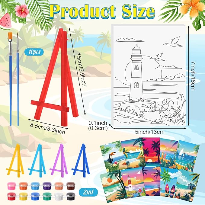 Blosssound 10 Set Pre Printed Canvas Pre Drawn Canvas Painting with Easel Kits 5" x 7" Outline Painting Panels for Beginners, DIY Craft Project, Party Favor, Home Decors(Landscape)-CubbioJoy