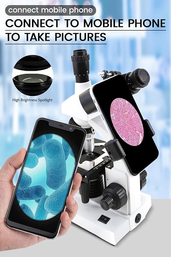 40X-5000X Compound trinocular Microscopes trinocular for Adults, with 5.0 mp Camera with Microscope Slides 30p, Microscope Accessories, Microscopes for School Laboratory Home Education Abbe Condenser-CubbioJoy